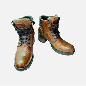 Bull Boxer Cassie Brown Leather Lace Up Chunky Heel Women's Boots